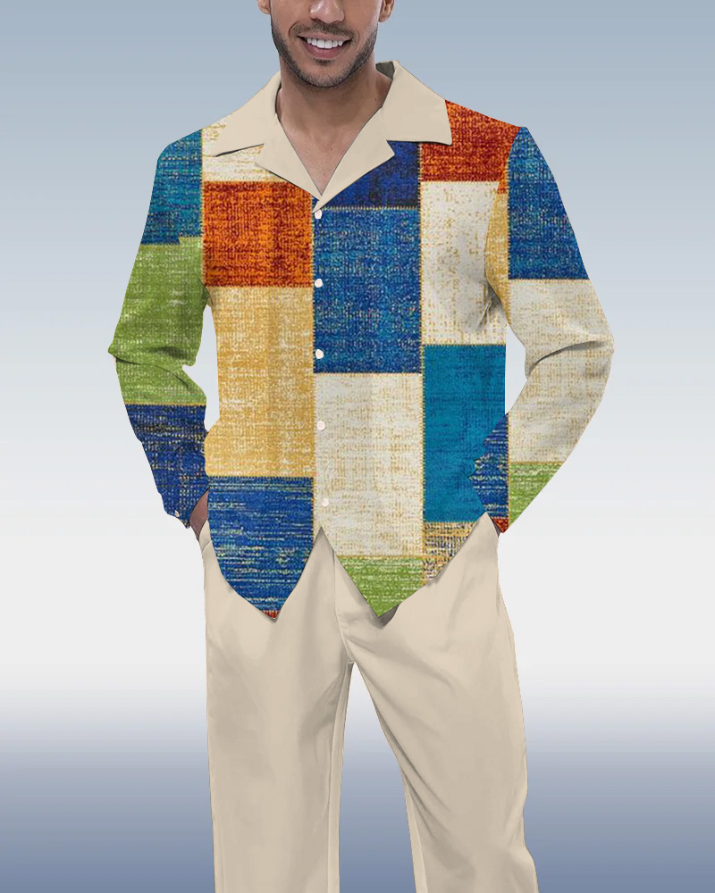 Colorblock estampado de manga larga Walking Suit para hombre