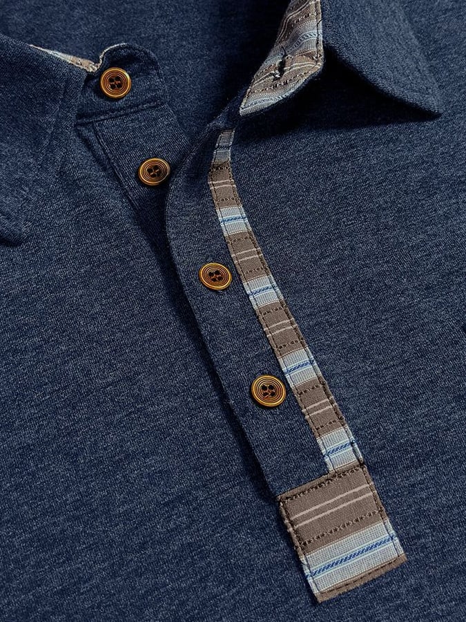 Camisa polo vintage Color-Block de manga larga para hombre