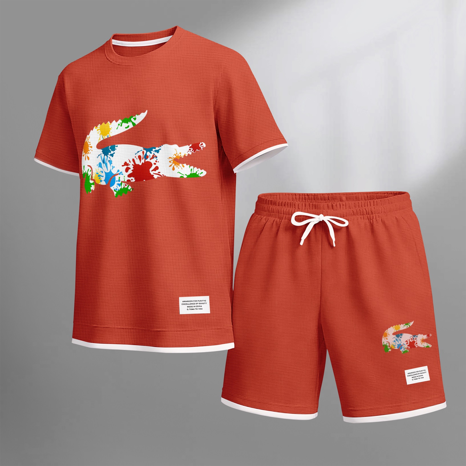 Camisa de lujo tejido tipo waffle de manga corta & shorts Set 17 para hombre