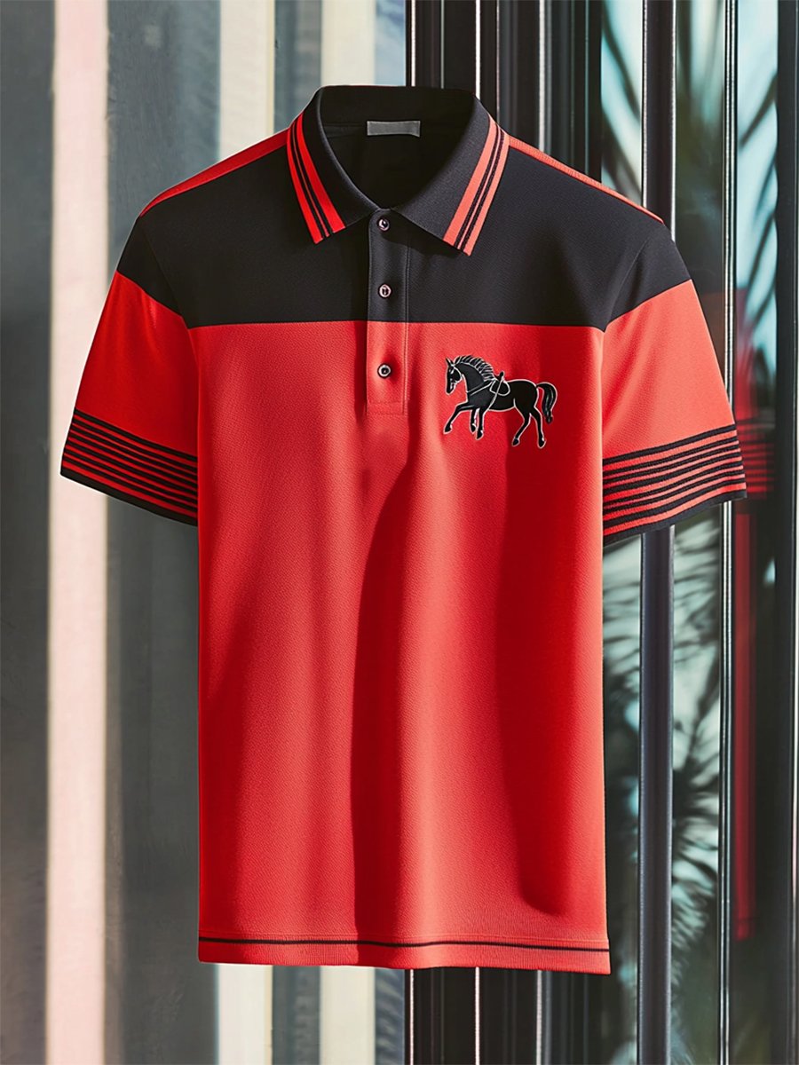Camisa polo ejecutivo rayas con botones de manga corta para hombre