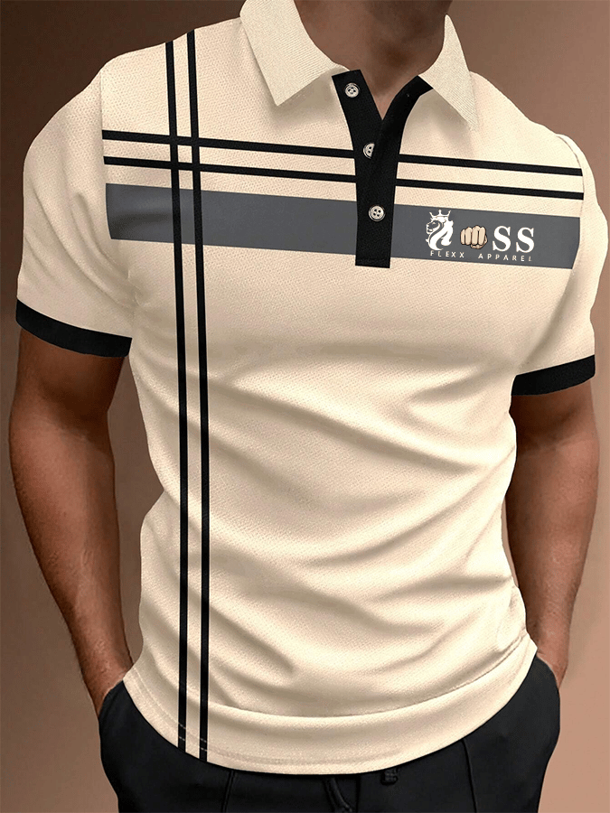 Camisa polo Letter rayas estampado casual para hombre