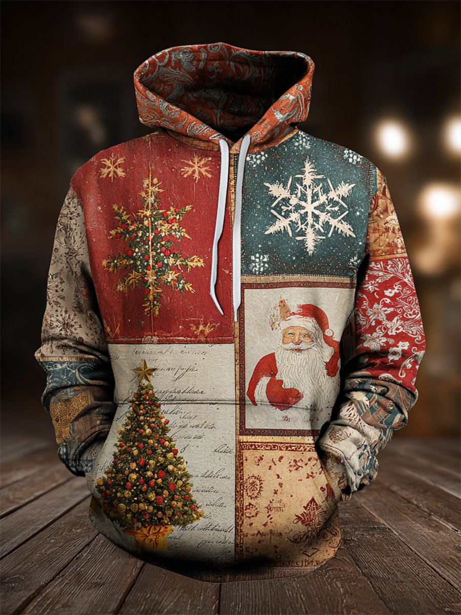 Sudadera vintage Christmas con gorrasucha para hombre