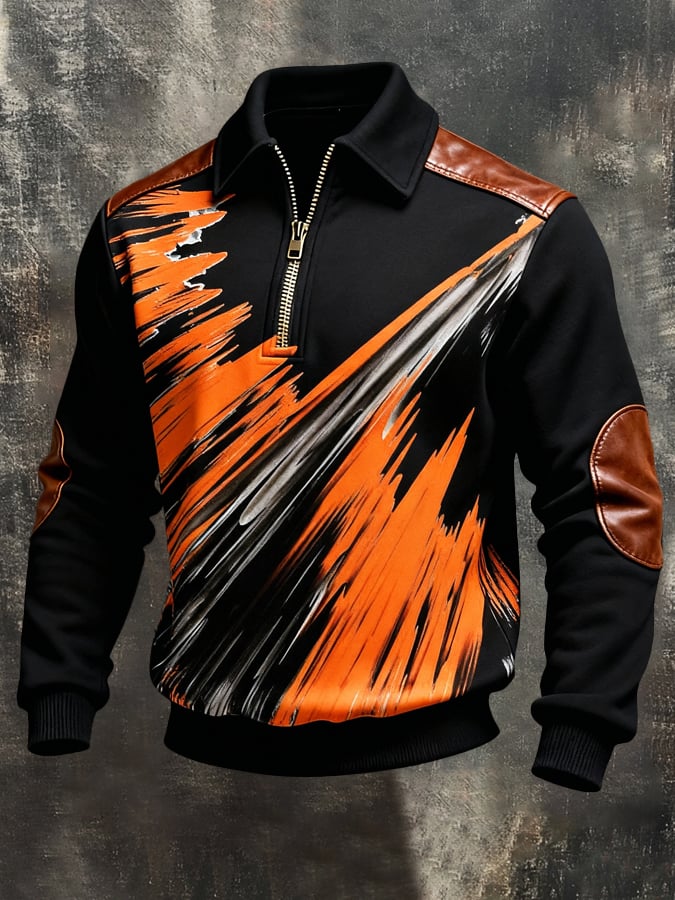 Sudadera retro en bloques de color estampado Color-Blocked con cierre para hombre