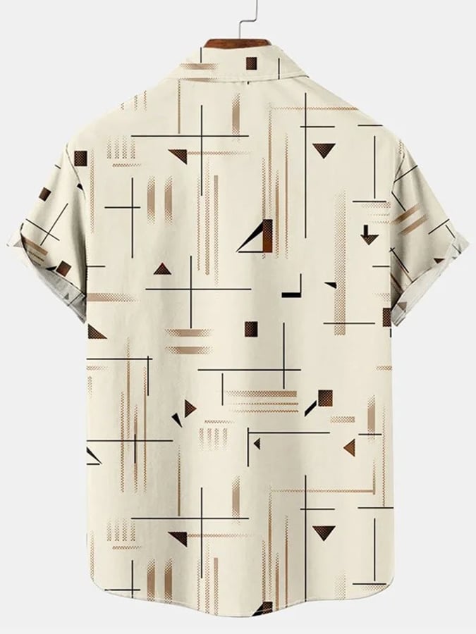 Camisa Leisure Holiday Geometric estampado de manga corta para hombre
