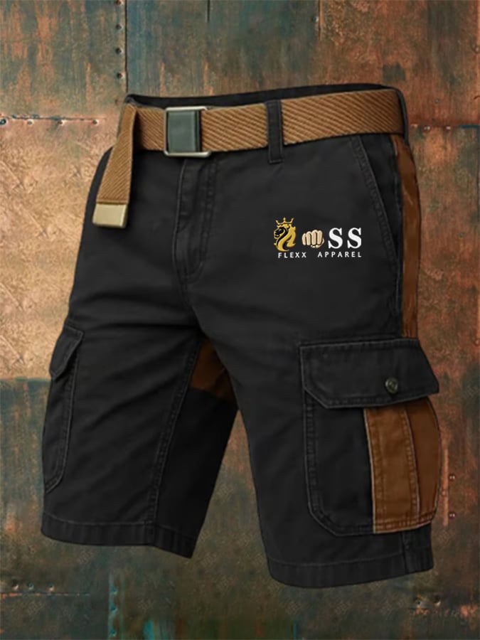 para hombre retro Letter Print Multi-Pocket Design Cargo shorts