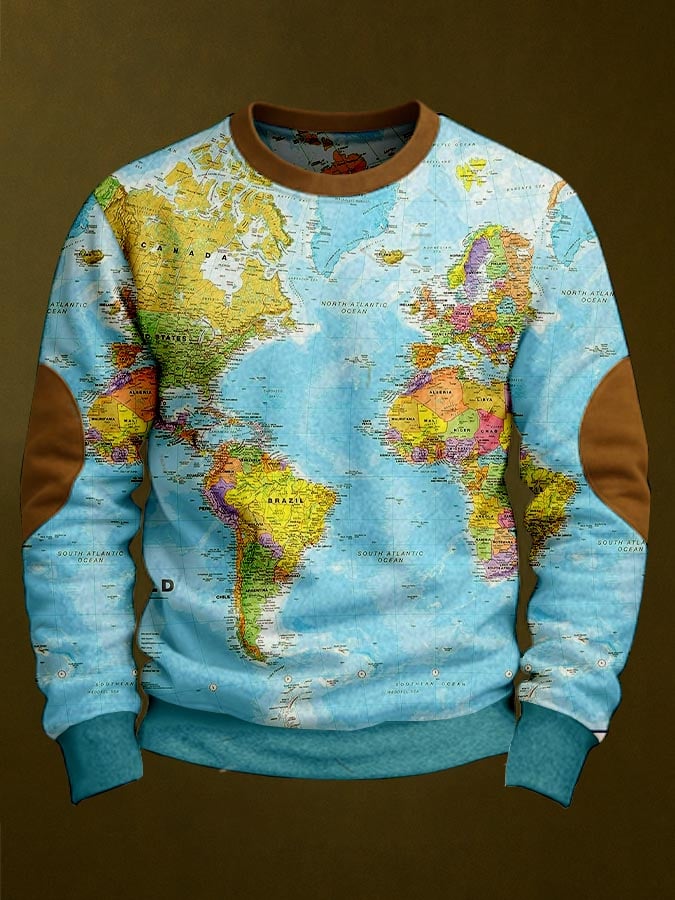 Sudadera vintage Western Hemisphere Map estampado para hombre