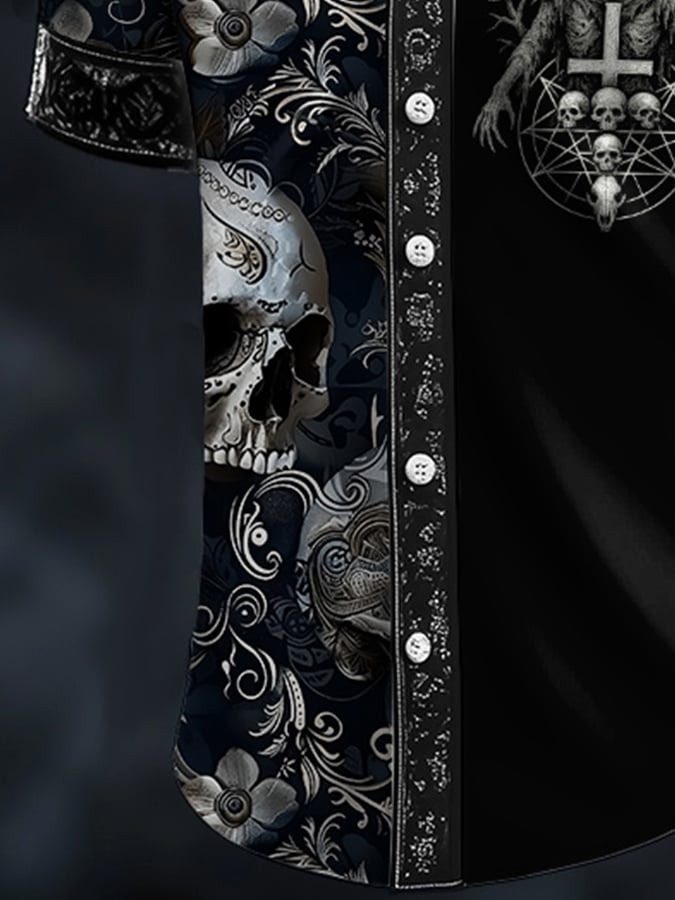Camisa casual Dark Skull Demon Art satén para hombre