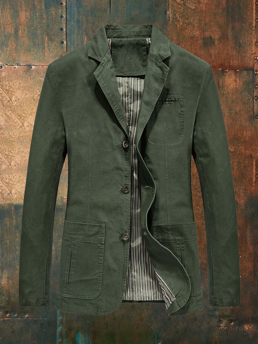 Saco de color sólido retro casual solapa para hombre