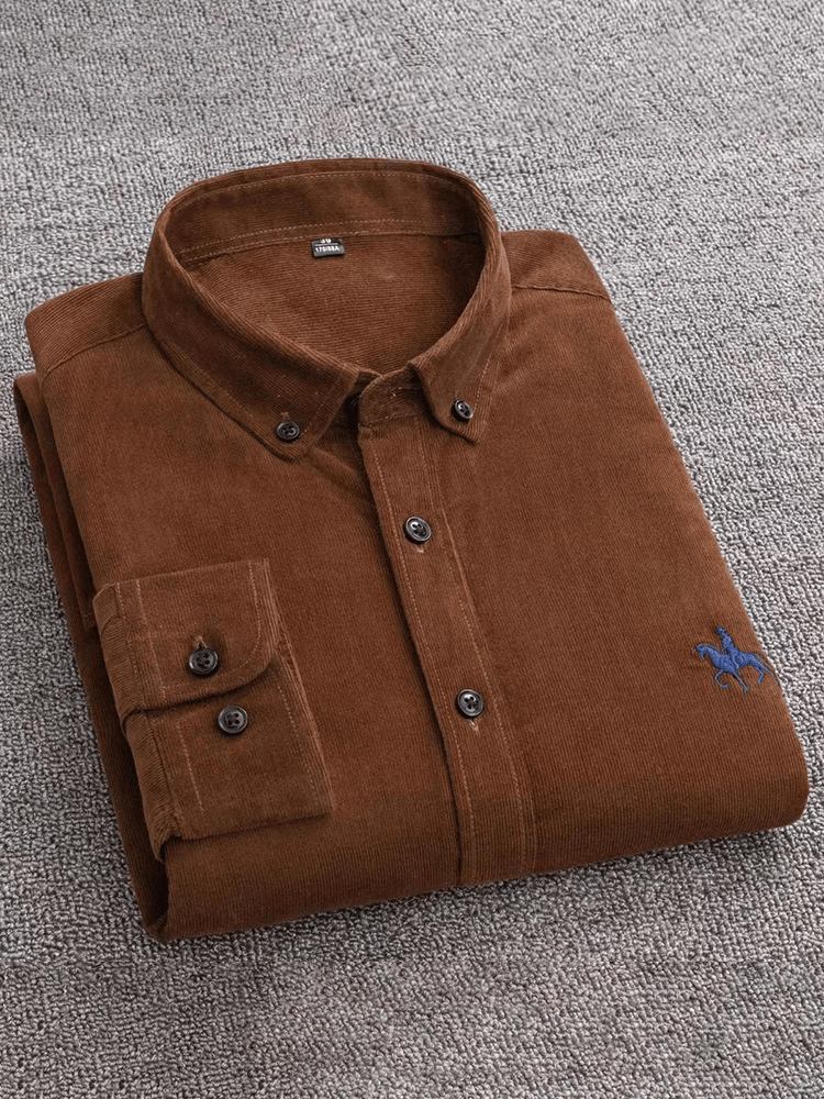 Camisa de algodón pana de manga larga para hombre