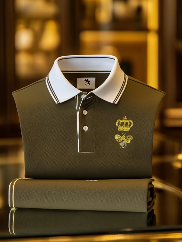 Camisa polo clásico ejecutivo Check Logo Button de manga corta para hombre