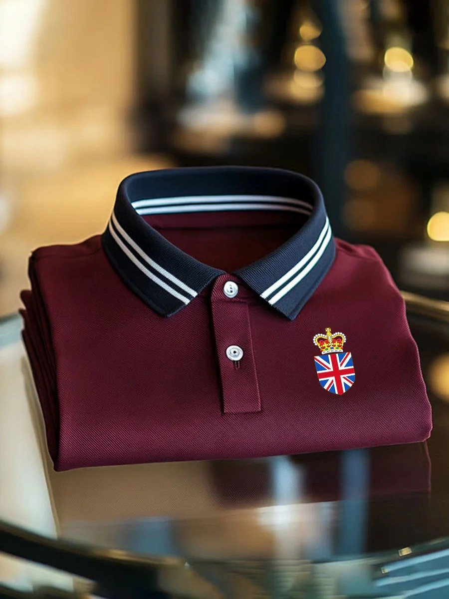 Camisa polo ejecutivo casual Union Jack Button de manga corta para hombre