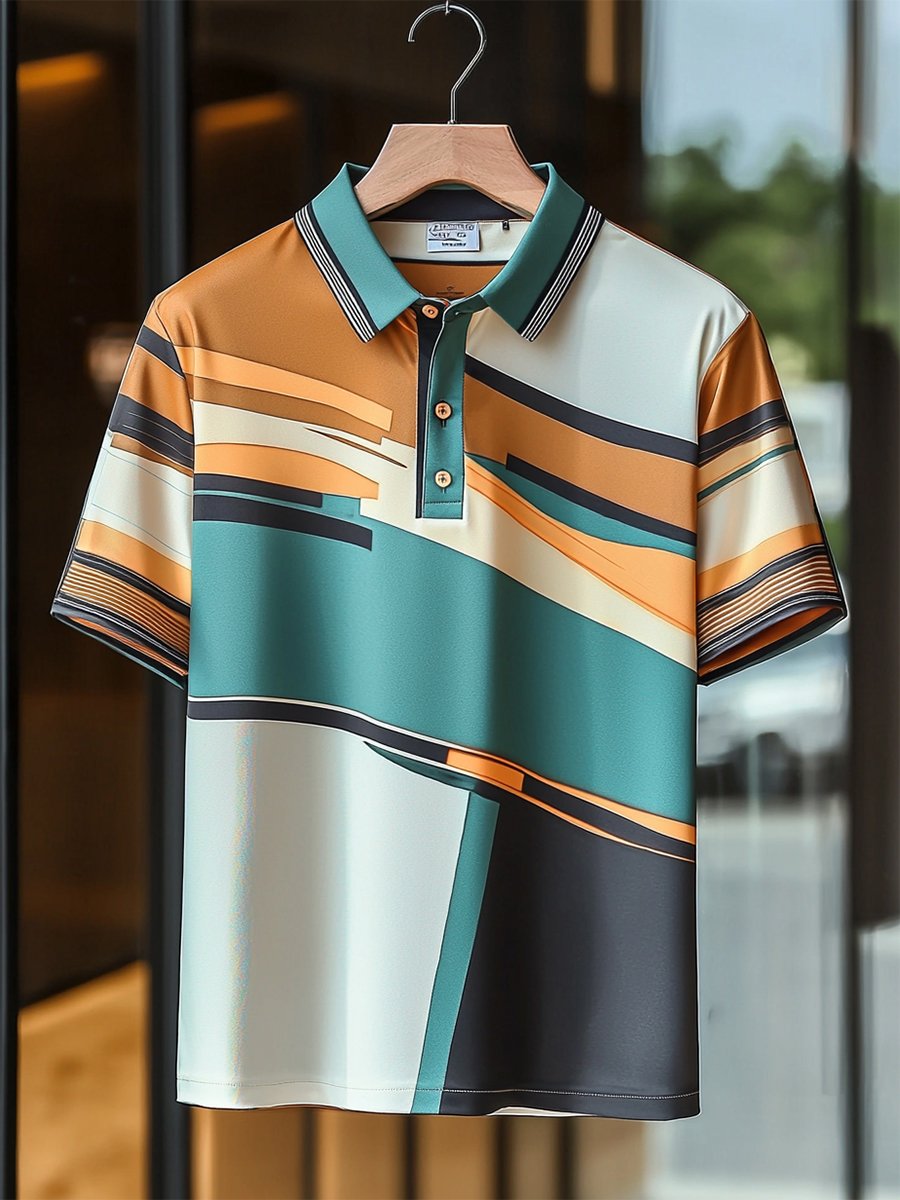 para hombre ejecutivo casual Bauhaus Style Button de manga corta camisa polo