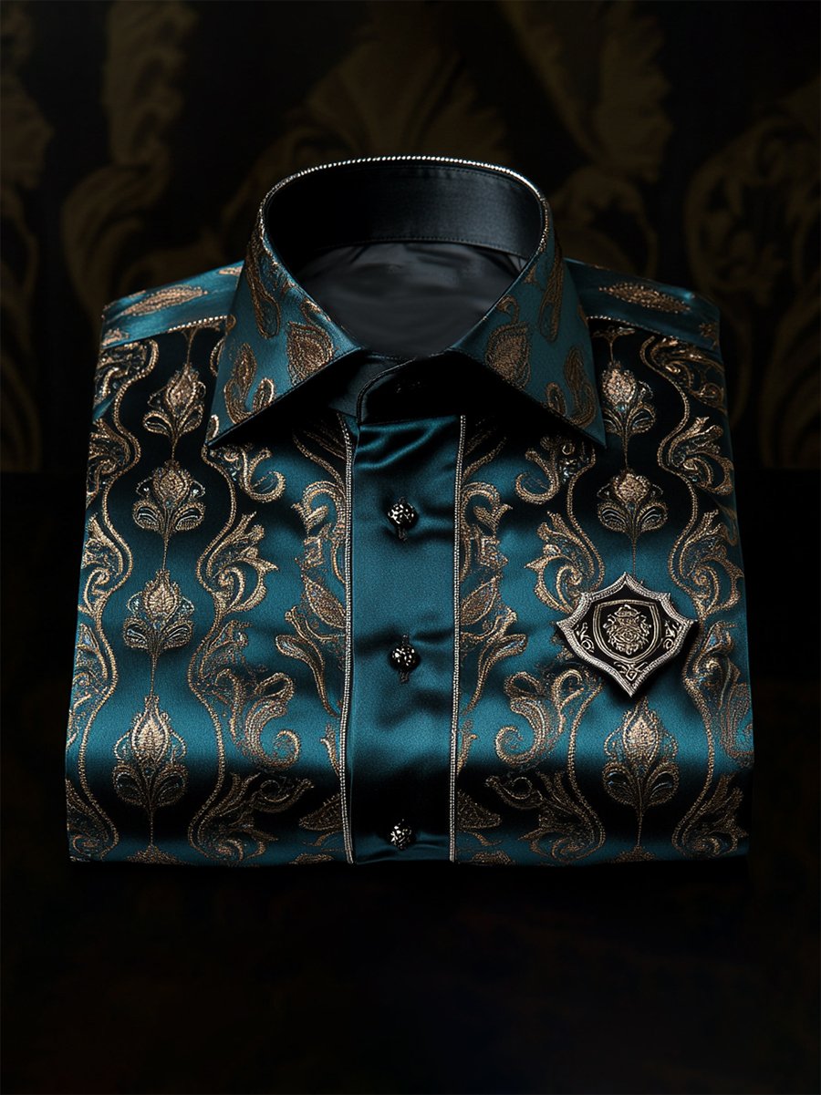 Camisa satén Luxe de manga larga con botones para hombre