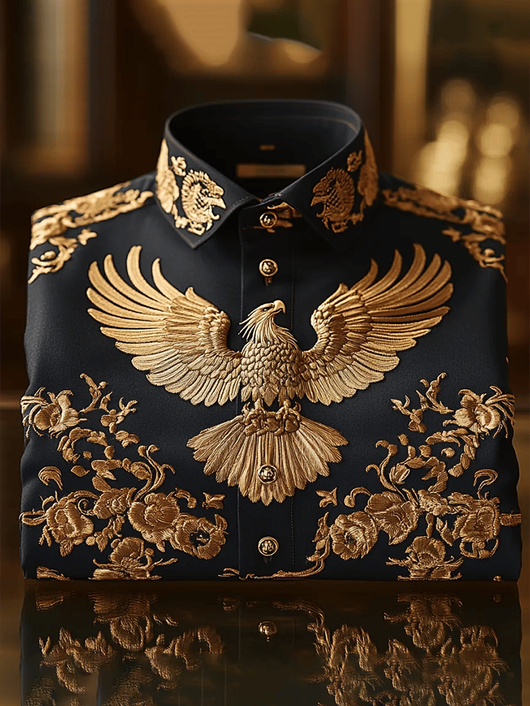 Camisa satén Luxe estampado de manga corta Button para hombre