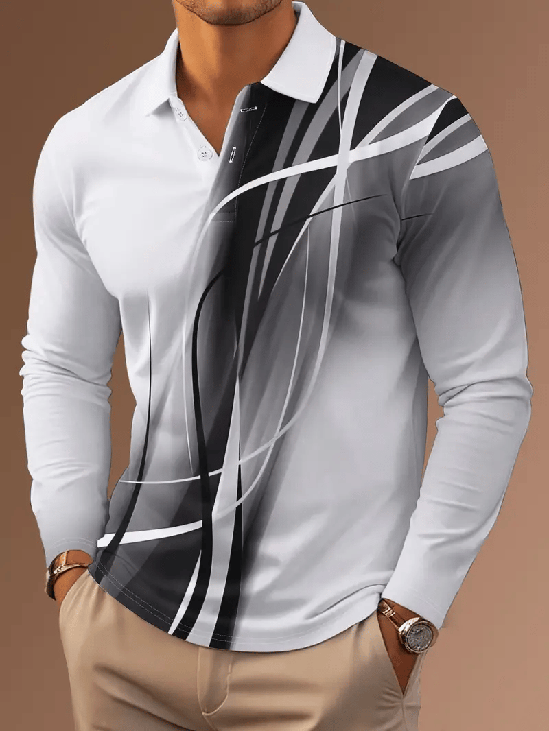 Camisa polo ejecutivo casual a rayas de manga larga para hombre