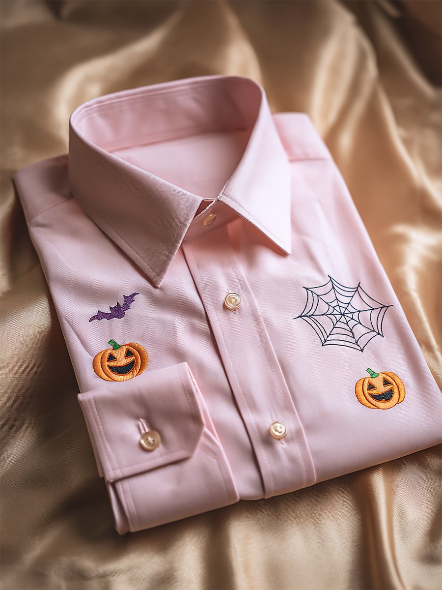 Camisa retro casual Halloween Art de manga larga para hombre