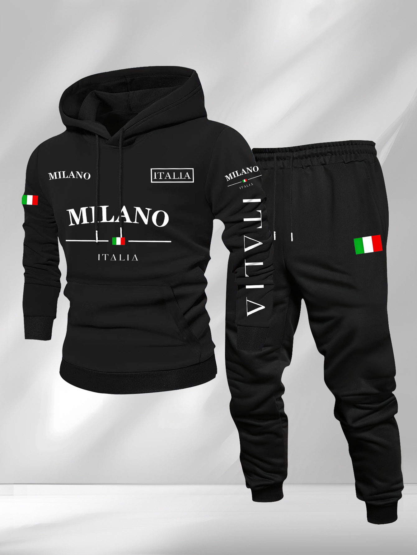 Conjunto de dos piezas casual Color Matching estampado sudadera con capuchas de manga larga sudaderas & Sweatpantalón para hombre