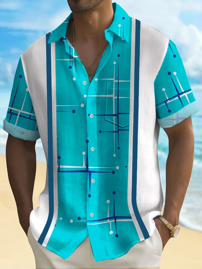 Camisa de moda Contrast Color Geometric Pattern estampadoing para hombre
