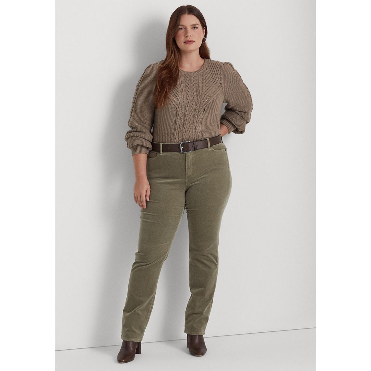 Plus Size Corduroy Mid Rise Straight Pants - 4