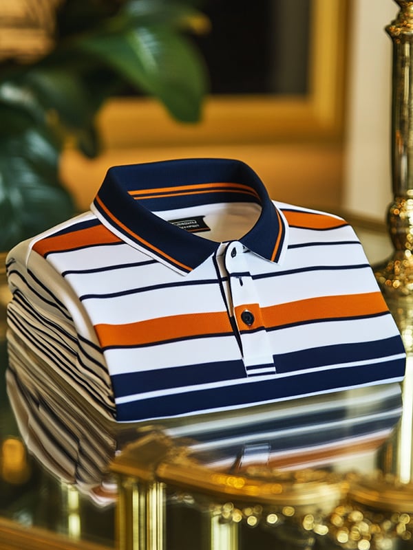 Camisa polo retro ejecutivo rayas estampado de manga larga para hombre