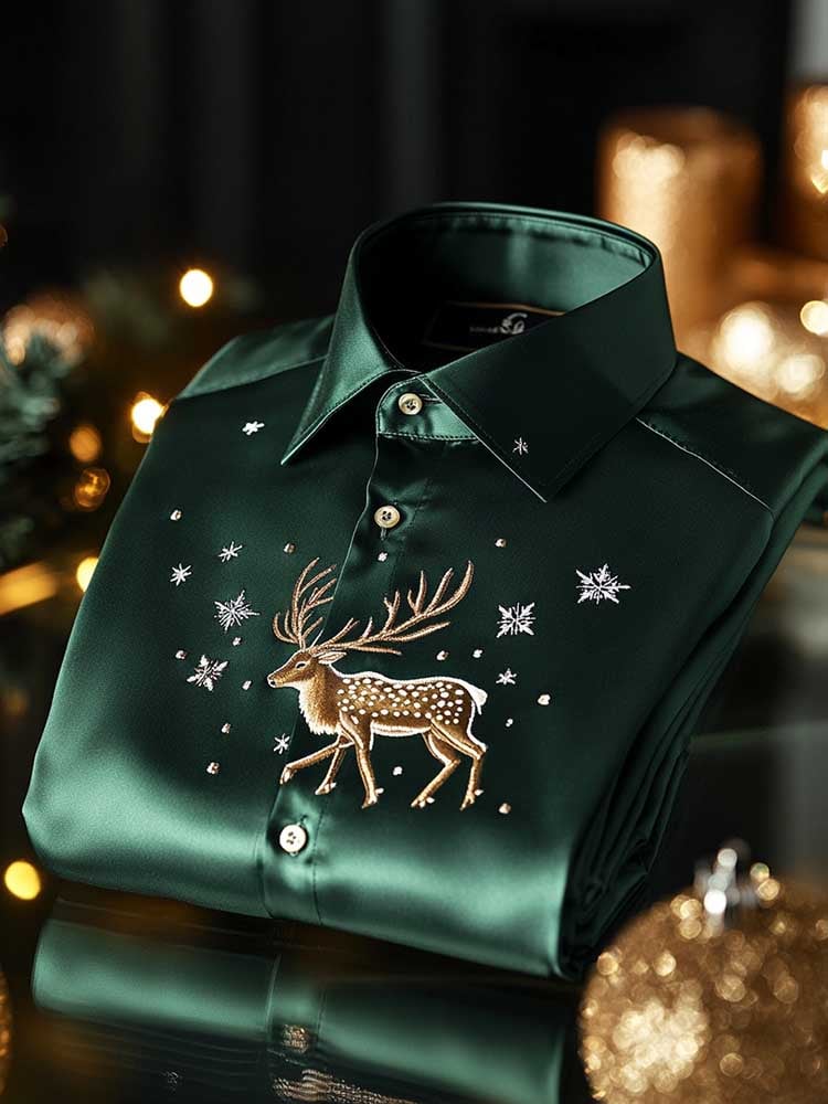 Camisa Christmas satén Luxe de manga larga con botones para hombre