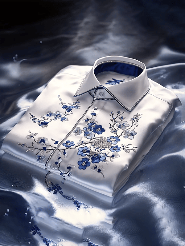 Camisa satén Luxe de manga corta con botones para hombre