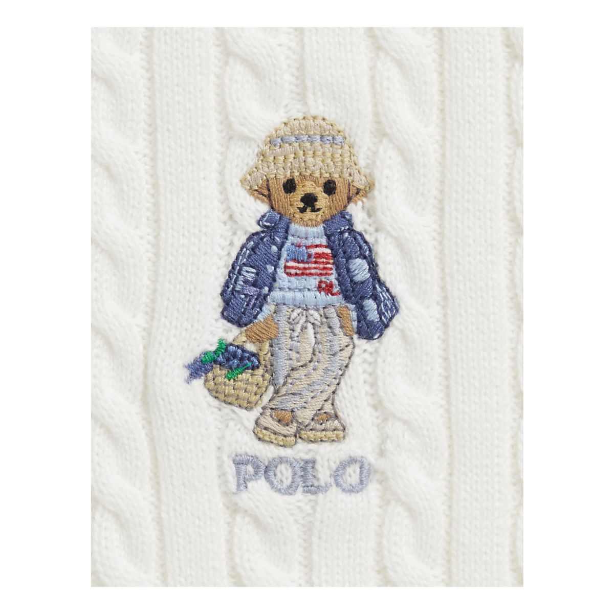 Girls 7-16 Polo Bear Cable Cotton V-Neck Cardigan - 4