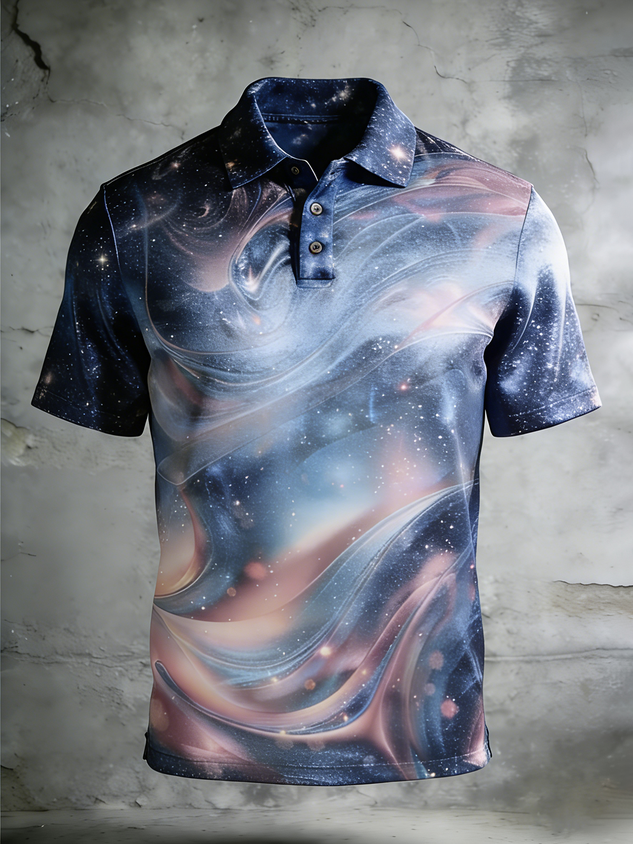 Moisture Wicking 3D degradado Color Abstract rayas de manga corta Golf Polo