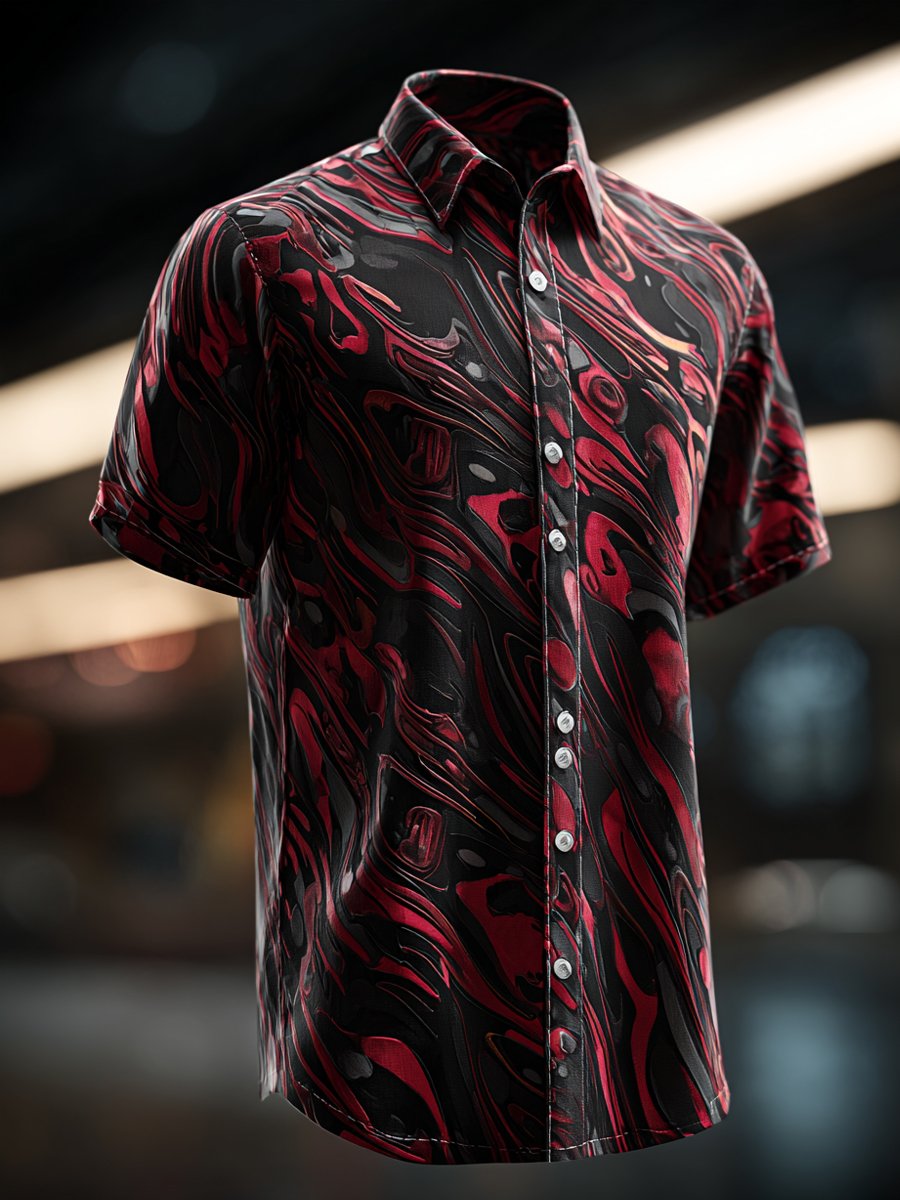 Camisa ejecutivo casual Artistic diseño solapa de manga corta para hombre