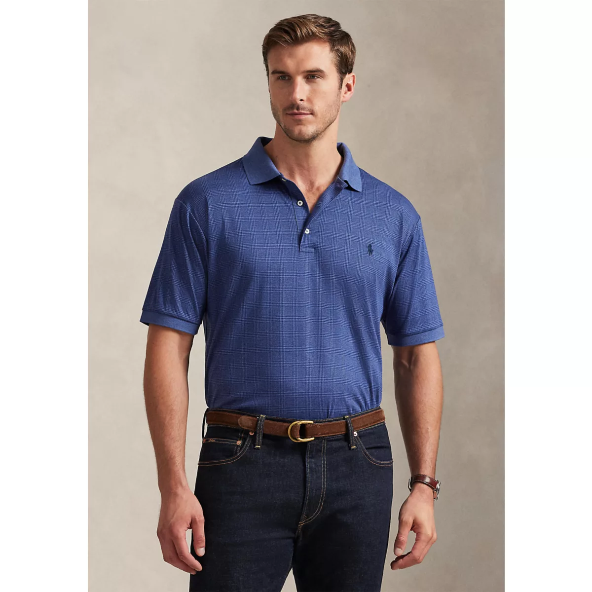 Big & Tall Glen Plaid Soft Cotton Polo Shirt - 1