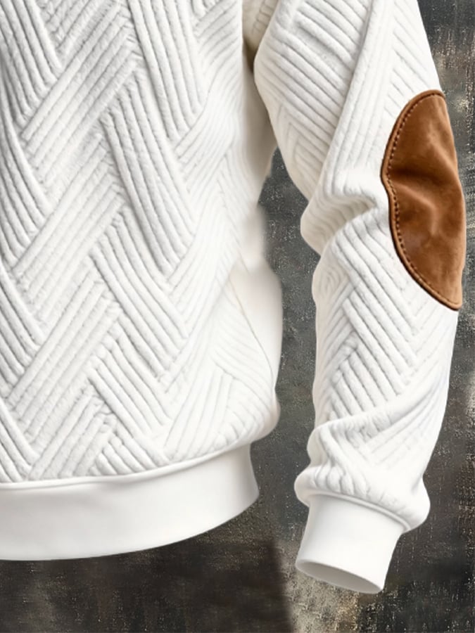Sudadera retro jacquard texturizado Patchpara trabajo Comfortable Color-Blocked con cierre para hombre