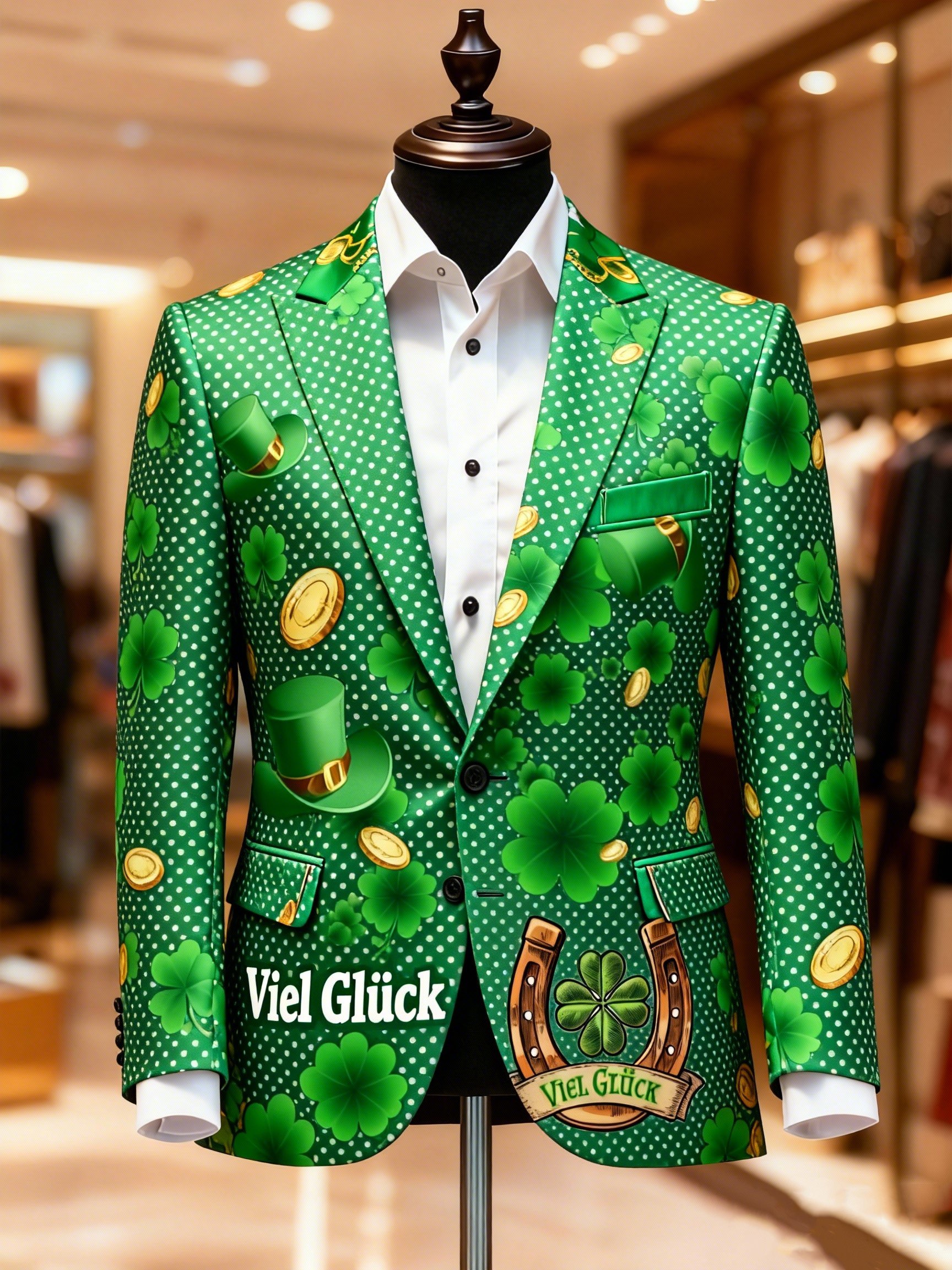 Casual Notch solapa Shamrock St Patrick's Day Green estampado sacos para hombre