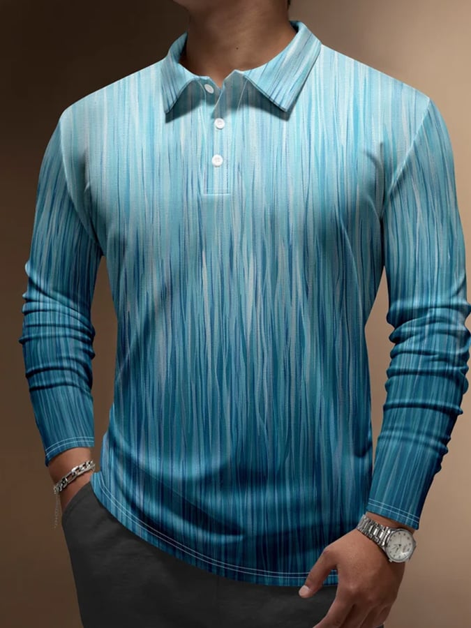 Camisa polo vintage degradado a rayas estampado casual para hombre