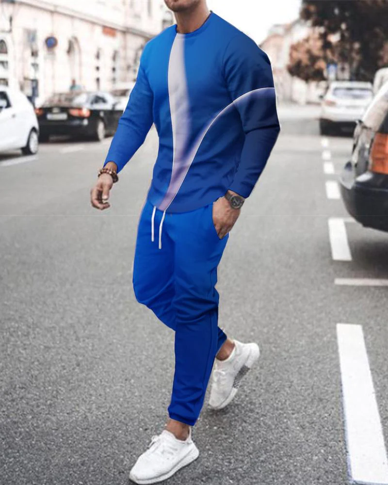 Casual color-block estampado color-block de manga larga sports set 023 para hombre
