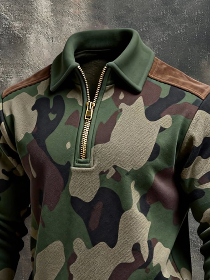 Sudadera retro en bloques de color estampado Color-Blocked con cierre para hombre