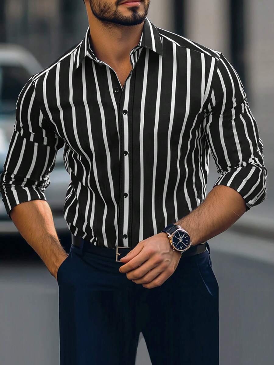 Camisa Street Style ejecutivo casual estampado de manga larga para hombre