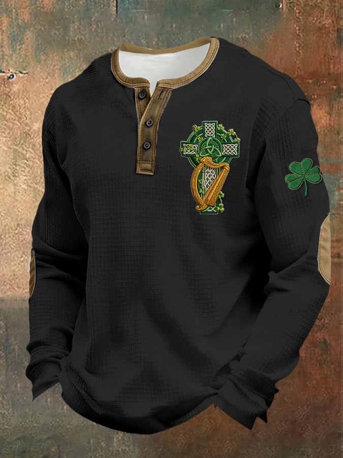 Camisa casual Saint Patrick's Day clover Henley para hombre