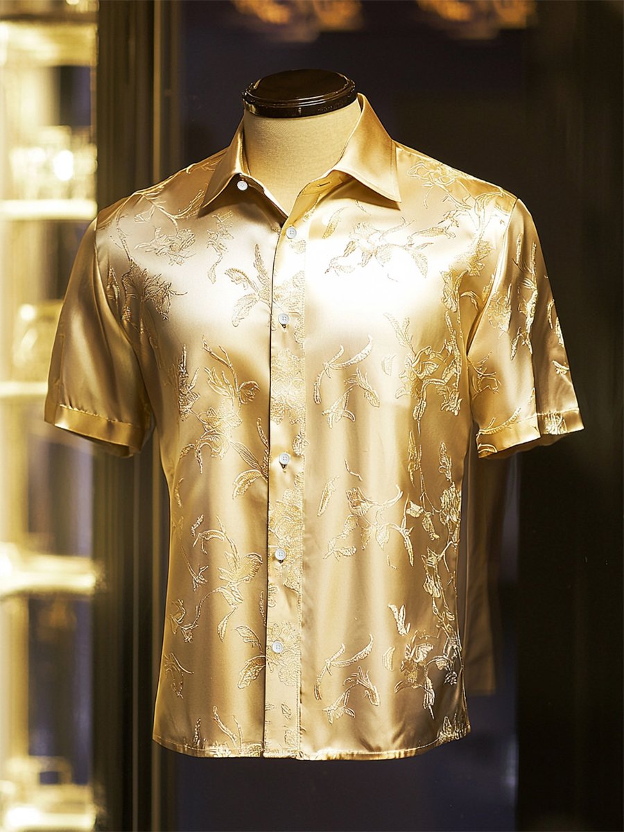 Camisa satén Luxe Royal estampado de manga corta para hombre