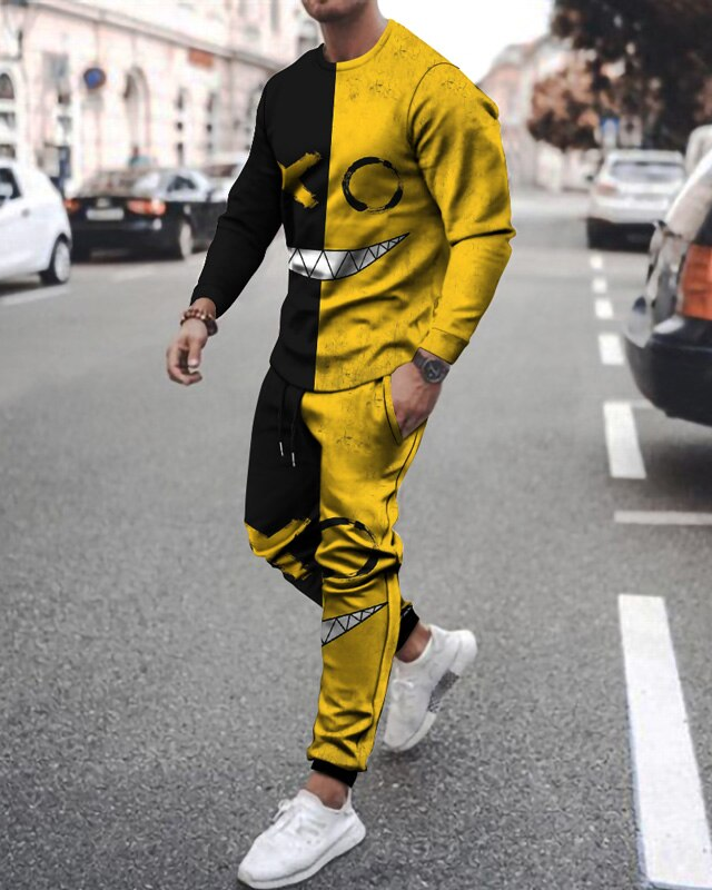 Casual Halloween color matching estampado de manga larga sports set 042 para hombre