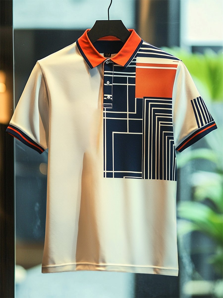Camisa polo ejecutivo casual Bauhaus estampado Button de manga corta para hombre