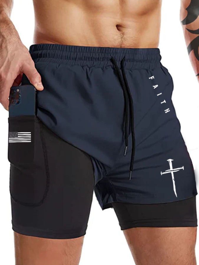 Shorts Faith Cross estampado Double Layer (With bolsillos) para hombre
