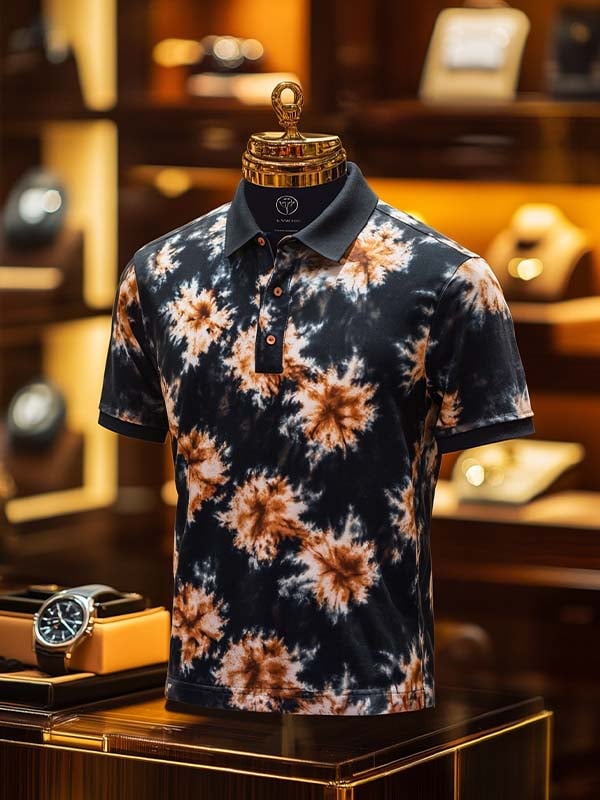 Camisa polo ejecutivo casual Tie-Dye Button de manga corta para hombre