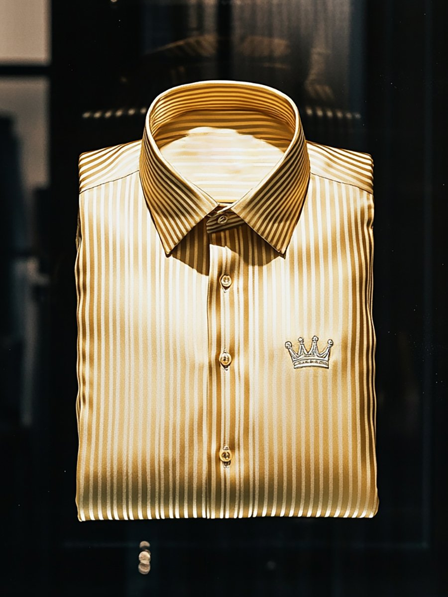 Camisa seda rayas de lujo ejecutivo de manga larga No Bow Tie para hombre