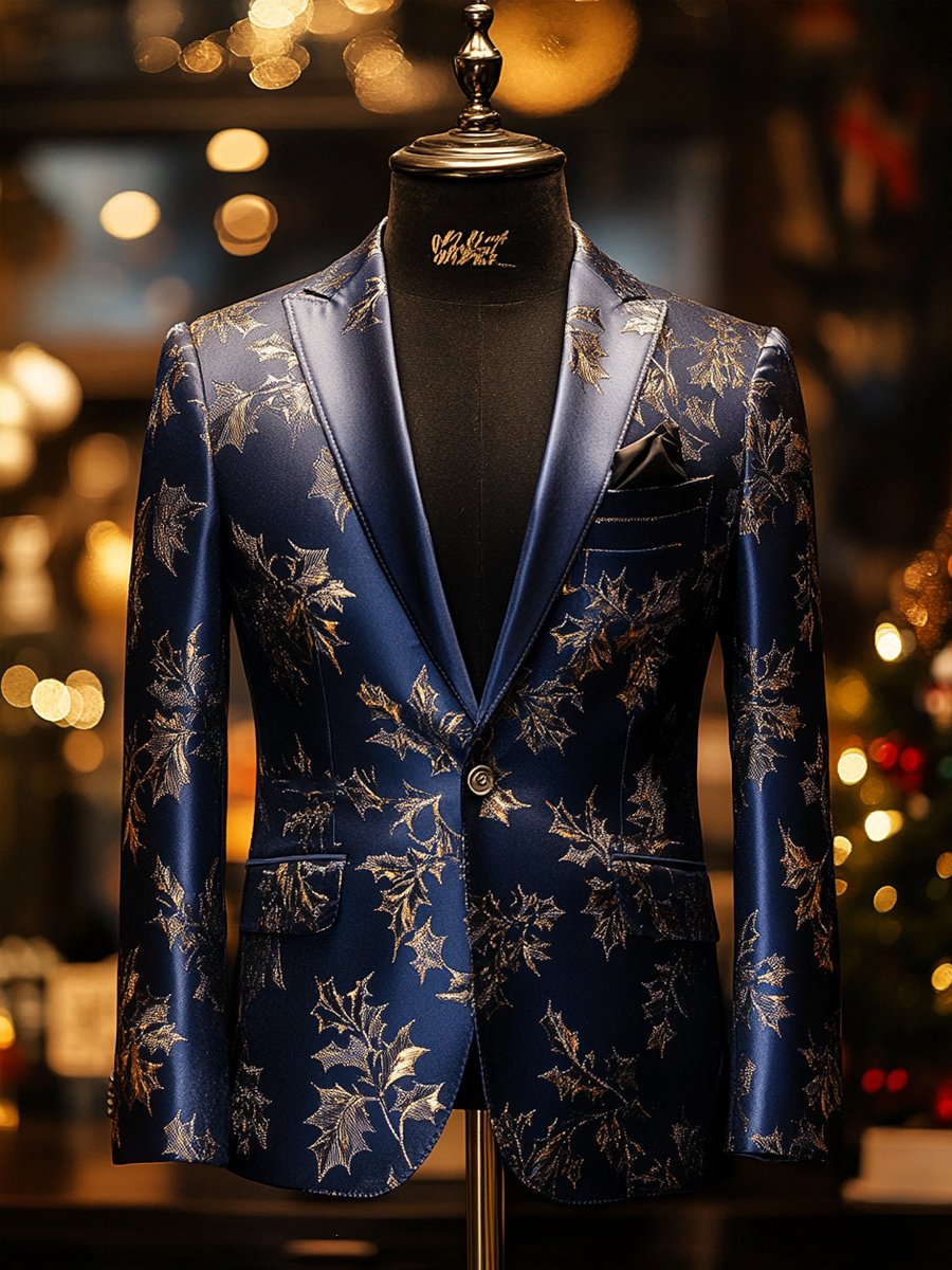Chaqueta ejecutivo casual Christmas Holly Leaf Suit Party para hombre