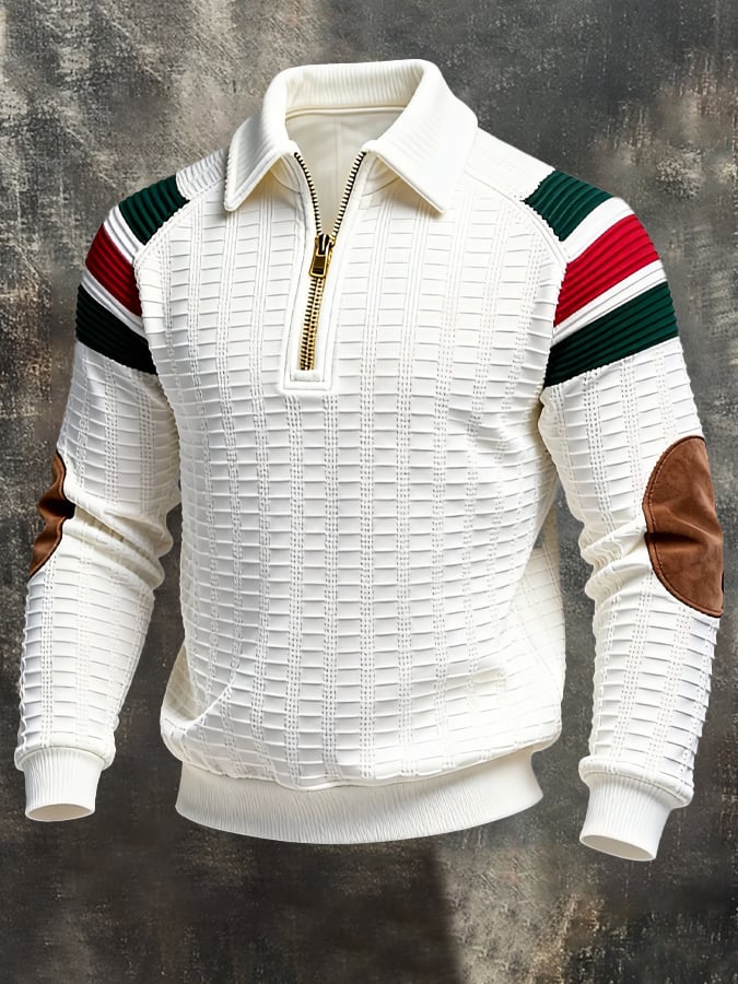 Sudadera retro en bloques de color estampado cierre para hombre