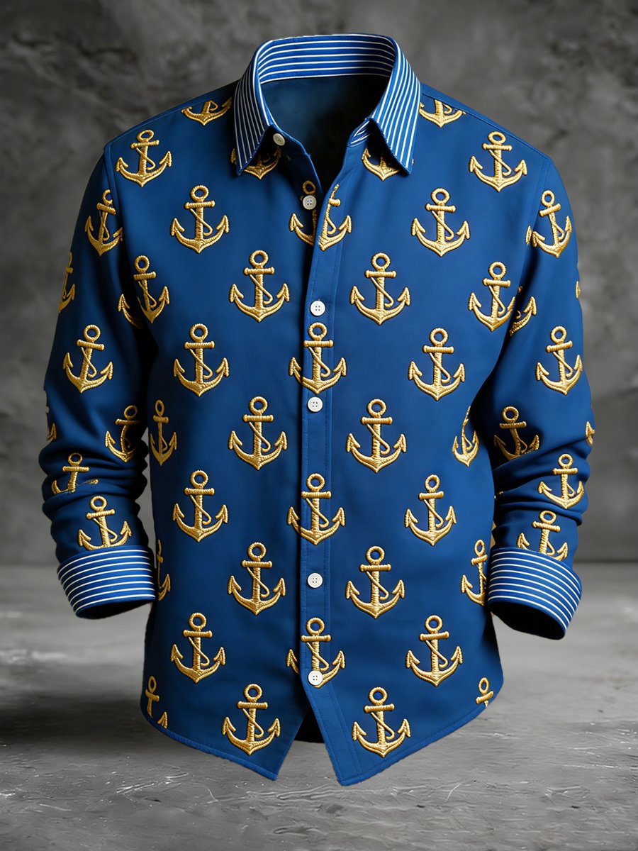 Camisa vintage estampado de manga larga para hombre