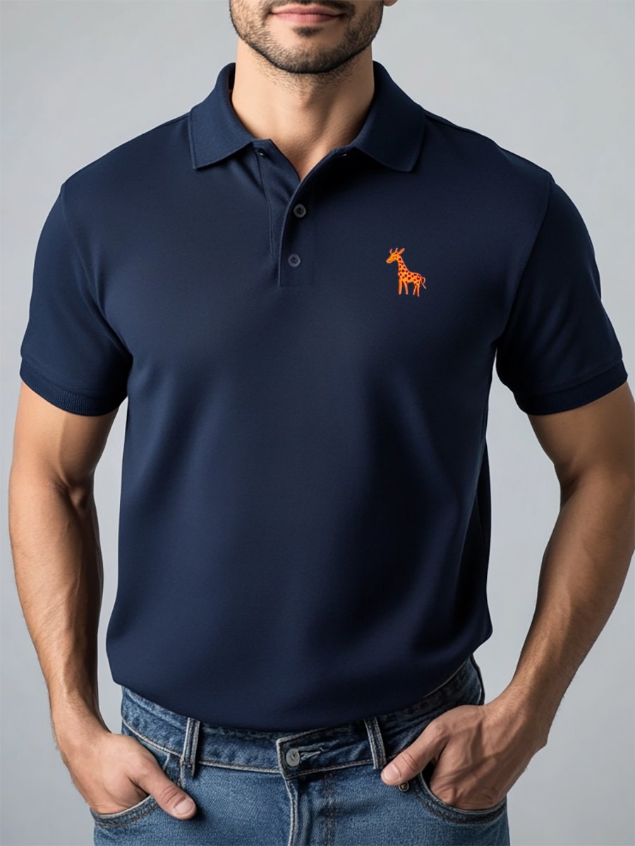 Camisa polo casual ejecutivo geométrico Button de manga corta para hombre