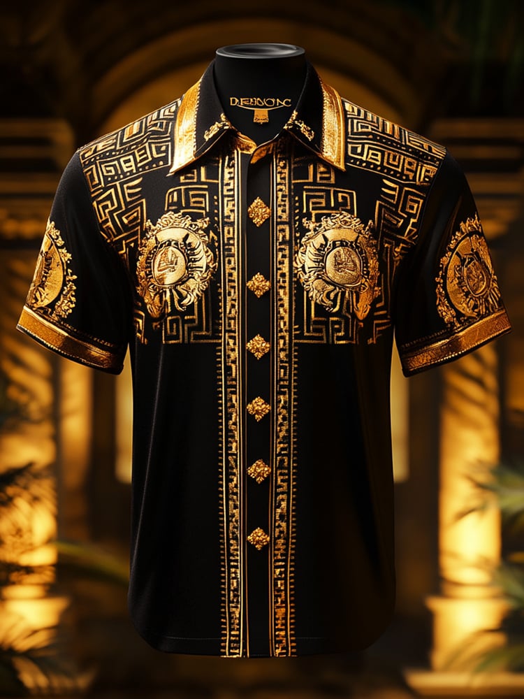 Camisa satén Luxe estampado de manga corta Button para hombre