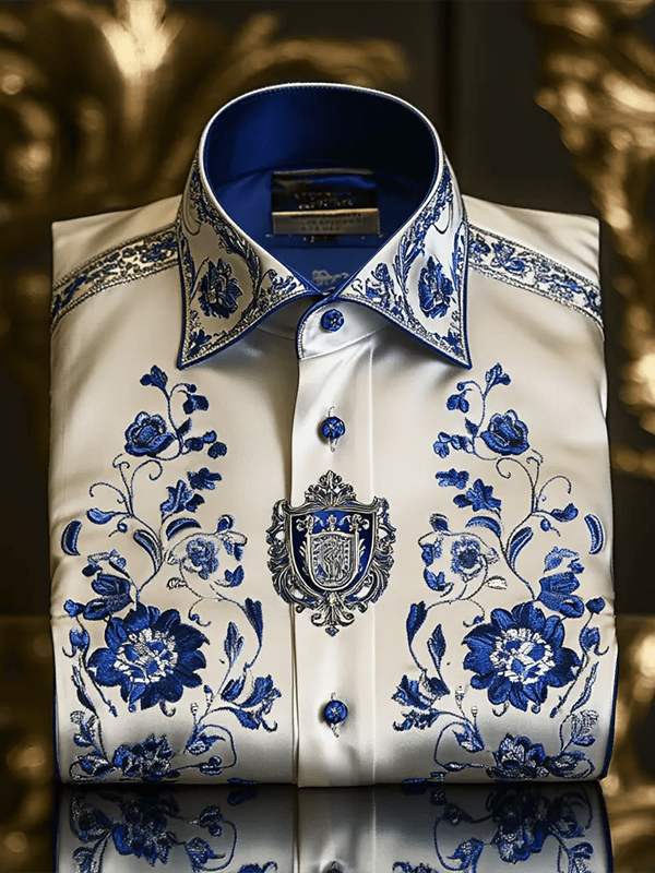 Camisa satén Luxe estampado de manga corta Button para hombre