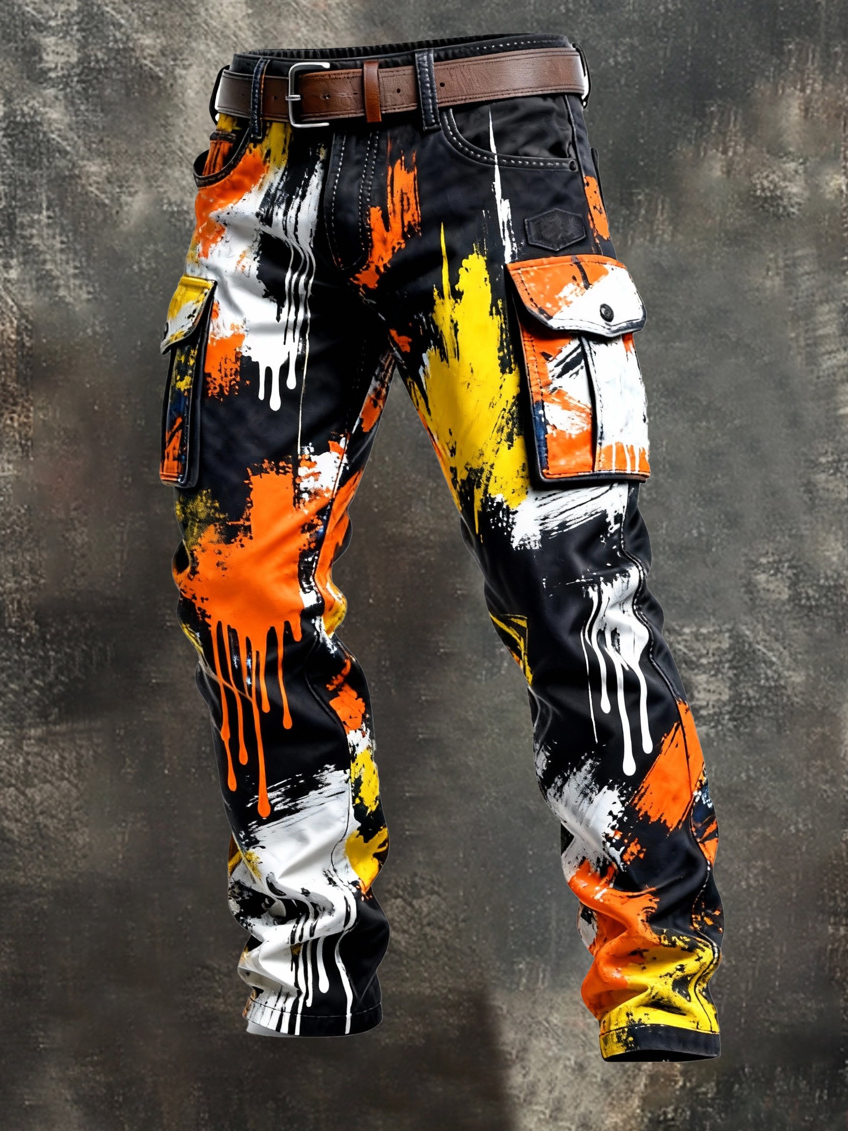 Pantalón retro en bloques de color desgastado bolsillo Cargo para hombre